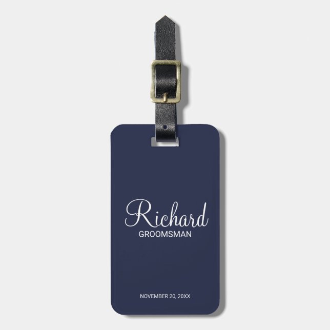 Navy Personalised Name and Monogram Groomsman Luggage Tag (Front Vertical)