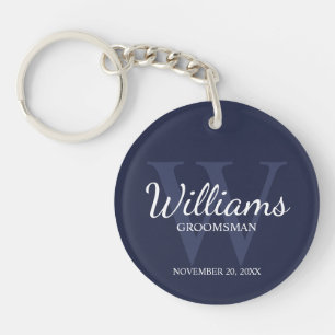 Navy Personalised Script Groomsmen name&Monogram Key Ring