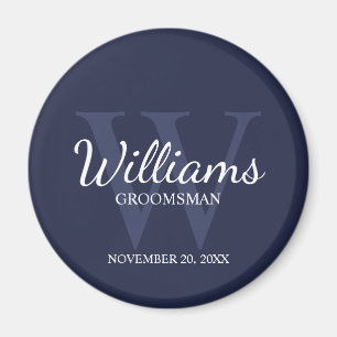 Navy Personalised Script Groomsmen Name&Monogram Magnet