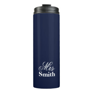 Navy Personalised Text Mrs Name Thermal Tumbler