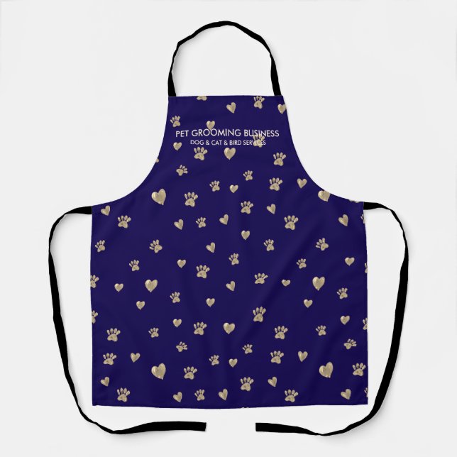 Navy Pet Grooming Dog Cat Veterinary Paws Apron (Front)