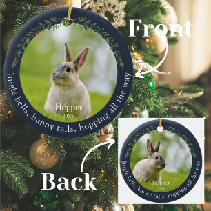 Navy Pet Rabbit Bunny Photo Christmas  Ceramic Tree Decoration