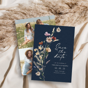 Navy Photo Boho Save The Date Flat Card