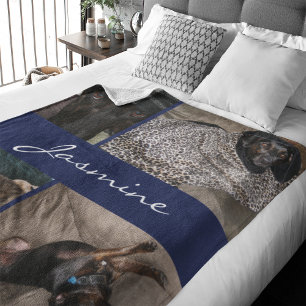 Navy Photo Collage Dog Fleece Blanket