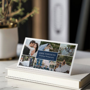 Navy Photo Collage Professional Photographer Business Card