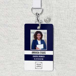 Navy   Photo Employee Logo or QR CODE Security ID Badge