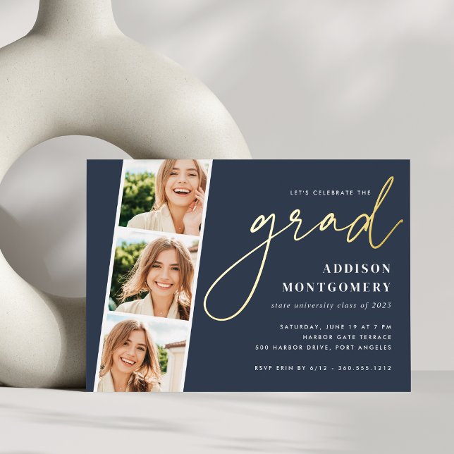 Navy | Photo Strip Graduation Party Gold (Creator Uploaded)