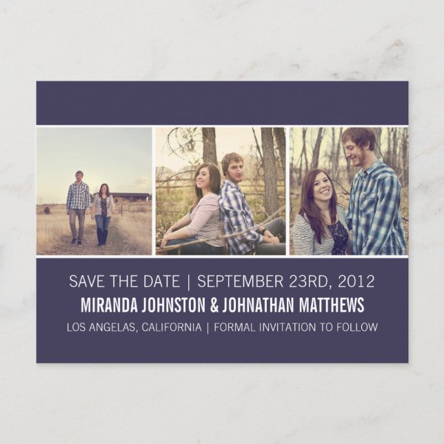 Navy Photo Strip Save The Date Post Cards (Front)