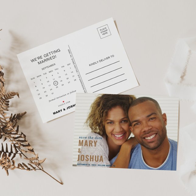 Navy Photo Wedding Save the Date Calendar  Announcement Postcard (Creator Uploaded)