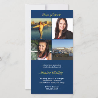 Navy picture block graduation announcement invite