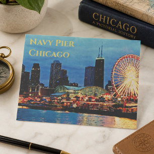 Navy Pier _at night Chicago Postcard