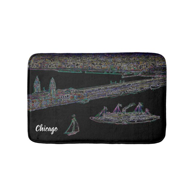 Navy Pier Chicago 1920's NEON  Art Windy City Bath Mat (Front)