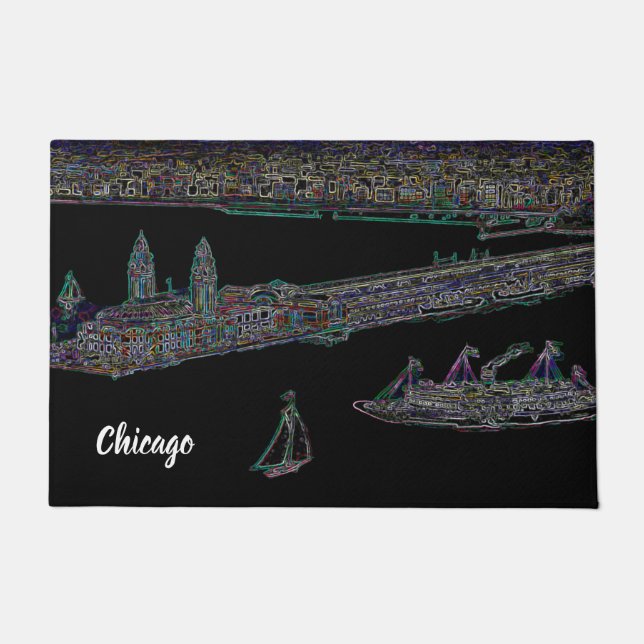 Navy Pier Chicago 1920's neon Art Windy City Doormat (Front)