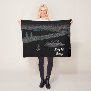 Navy Pier Chicago 1920's NEON  Art Windy City Fleece Blanket