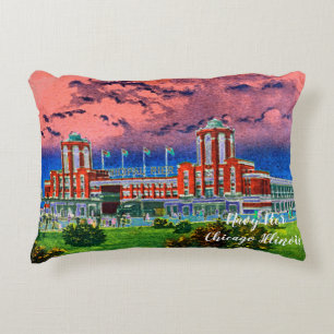 Navy Pier Chicago 1920's Watercolor Art Windy City Decorative Cushion