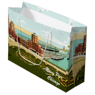 Navy Pier Chicago 1920's Watercolor Art Windy City Large Gift Bag