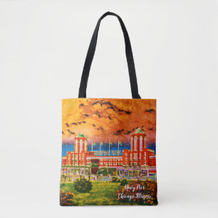 Navy Pier Chicago 1920's Watercolor Art Windy City Tote Bag
