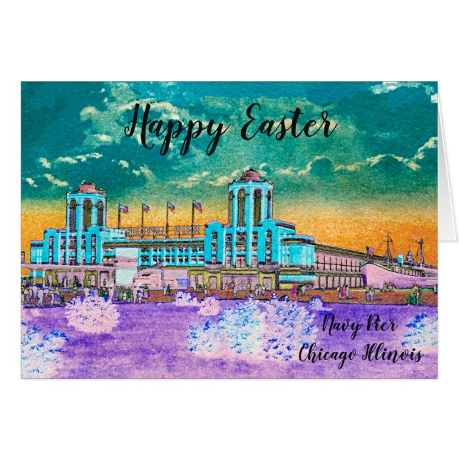 Navy Pier Chicago 1920's Watercolor Easter Colours (Front Horizontal)