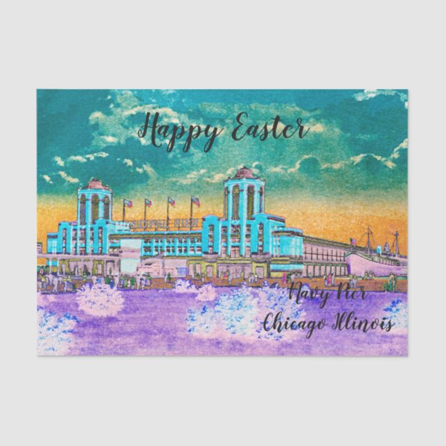 Navy Pier Chicago 1920's Watercolor Easter Colours Tissue Paper (Front)