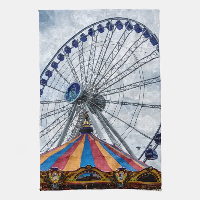 Navy Pier Ferris Wheel Tea Towel (Vertical)