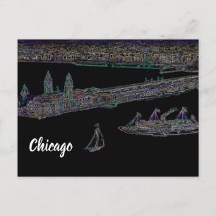 Navy Pier From Lake Chicago 1920's NEON Art Postcard