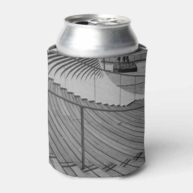 Navy Pier Stairs Grayscale Can Cooler (Can Front)