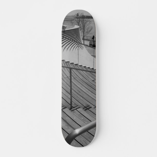 Navy Pier Stairs Grayscale Skateboard (Front)