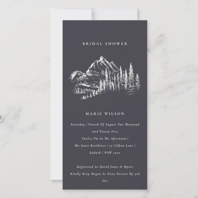 Navy Pine Mountain Sketch Bridal Shower Invite (Front)