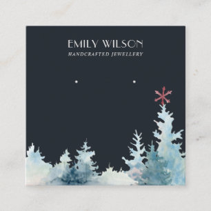 NAVY PINE TREE WINTER FOREST STUD EARRING DISPLAY SQUARE BUSINESS CARD
