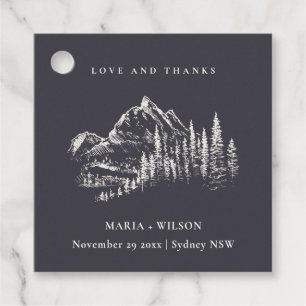 Navy Pine Woods Mountain Kraft Sketch Wedding Favour Tags
