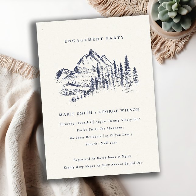 Navy Pine Woods Mountain Sketch Engagement Invite (Creator Uploaded)