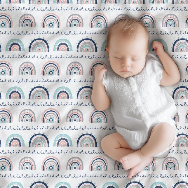 Navy Pink Blanket Boho Rainbow for New Baby (Navy Pink Blanket Boho Rainbow for New Baby)