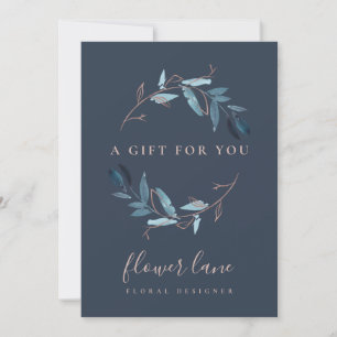 NAVY PINK BLUE FAUNA WREATH GIFT CERTIFICATE CARD