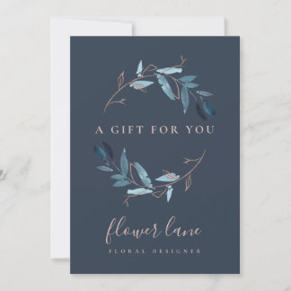 NAVY PINK BLUE FAUNA WREATH GIFT CERTIFICATE CARD