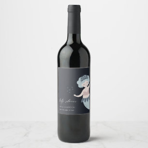 NAVY PINK BLUSH BLUE LITTLE MERMAID BABY SHOWER WINE LABEL