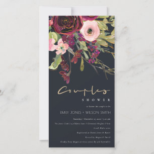 NAVY PINK BURGUNDY ROSE FLORA COUPLE SHOWER INVITE