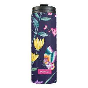 Navy & Pink Chinoiserie Flower Travel Tumbler