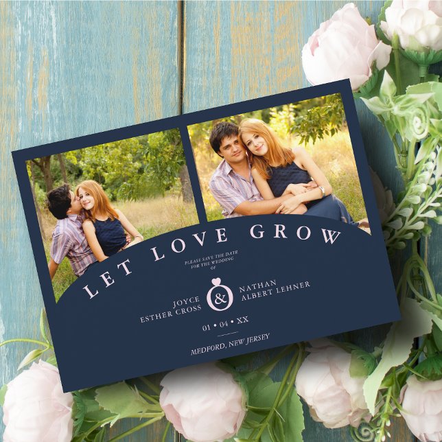 Navy Pink Elegant 2 Photos let Love Grow Wedding (Creator Uploaded)