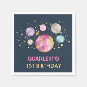 Navy Pink First Trip Around the Sun Girls Birthday Napkin