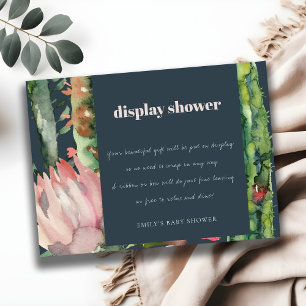 NAVY PINK FLORAL DESERT CACTI DISPLAY BABY SHOWER ENCLOSURE CARD