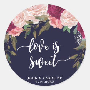 Navy pink floral love is sweet sticker favors