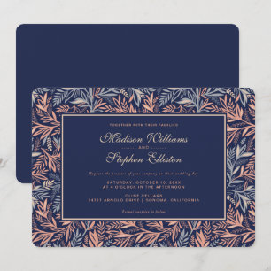 Navy & Pink Floral & Plant Pattern - Wedding Invitation
