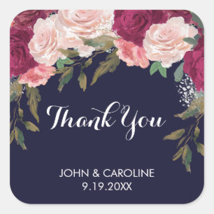 Navy pink floral thank you favors stickers wedding
