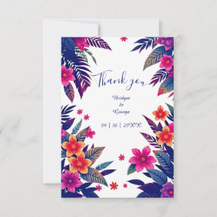 Navy Pink Floral Tropical Hawaii Wedding Thank You Card