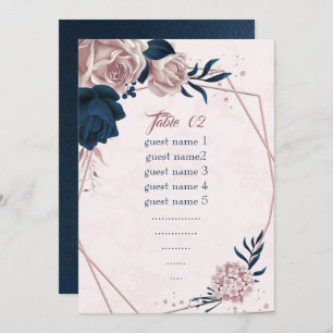 navy & pink flowers geometric seating chart card
