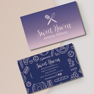 Navy Pink Gradient Cooking Utensil Bakery Business Card