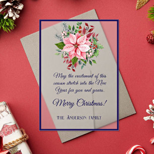 Navy Pink Green Poinsettia Frosted Christmas Card Acrylic Invitations