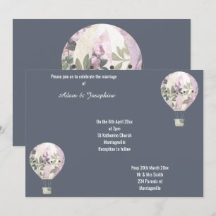 NAVY PINK HOT AIR BALLOON ELEGANT WEDDING INVITATION