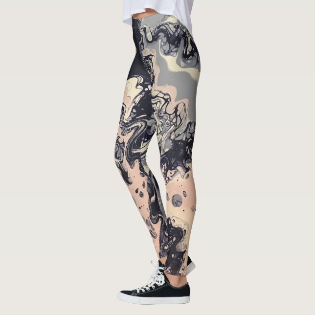 Navy, Pink, Lavender Abstract Leggings - "Cha Cha" (Left)