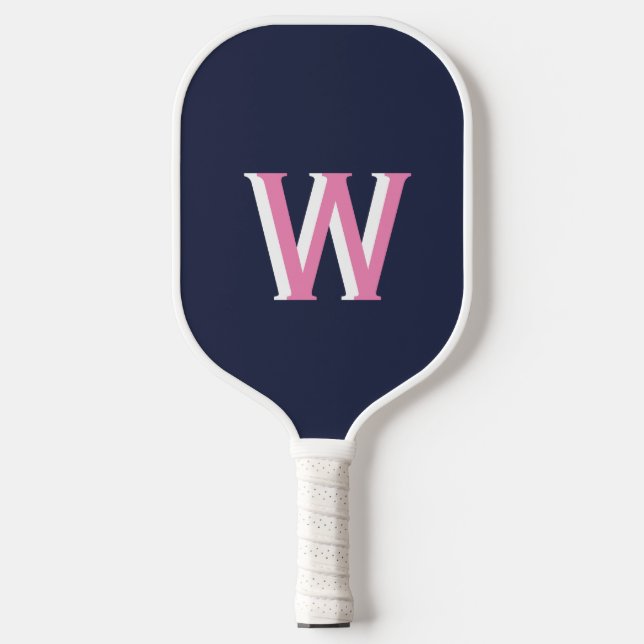 Navy Pink Monogram Pickleball Paddle (Front)